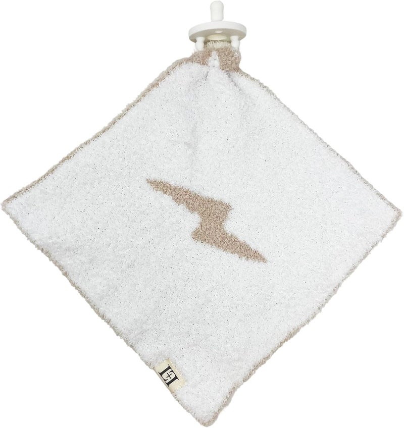 Leaps + Legends L+L USA Lightning Bolt Baby Lovey Pacifier/Teether Holder 10"x10" - DreamSoft Plush Fluffy Cuddly Soothie Reversible Mini Comfort Blanket - Cute Newborn Gift Essential Babies Boys Girls (Tan/White) - Image 2